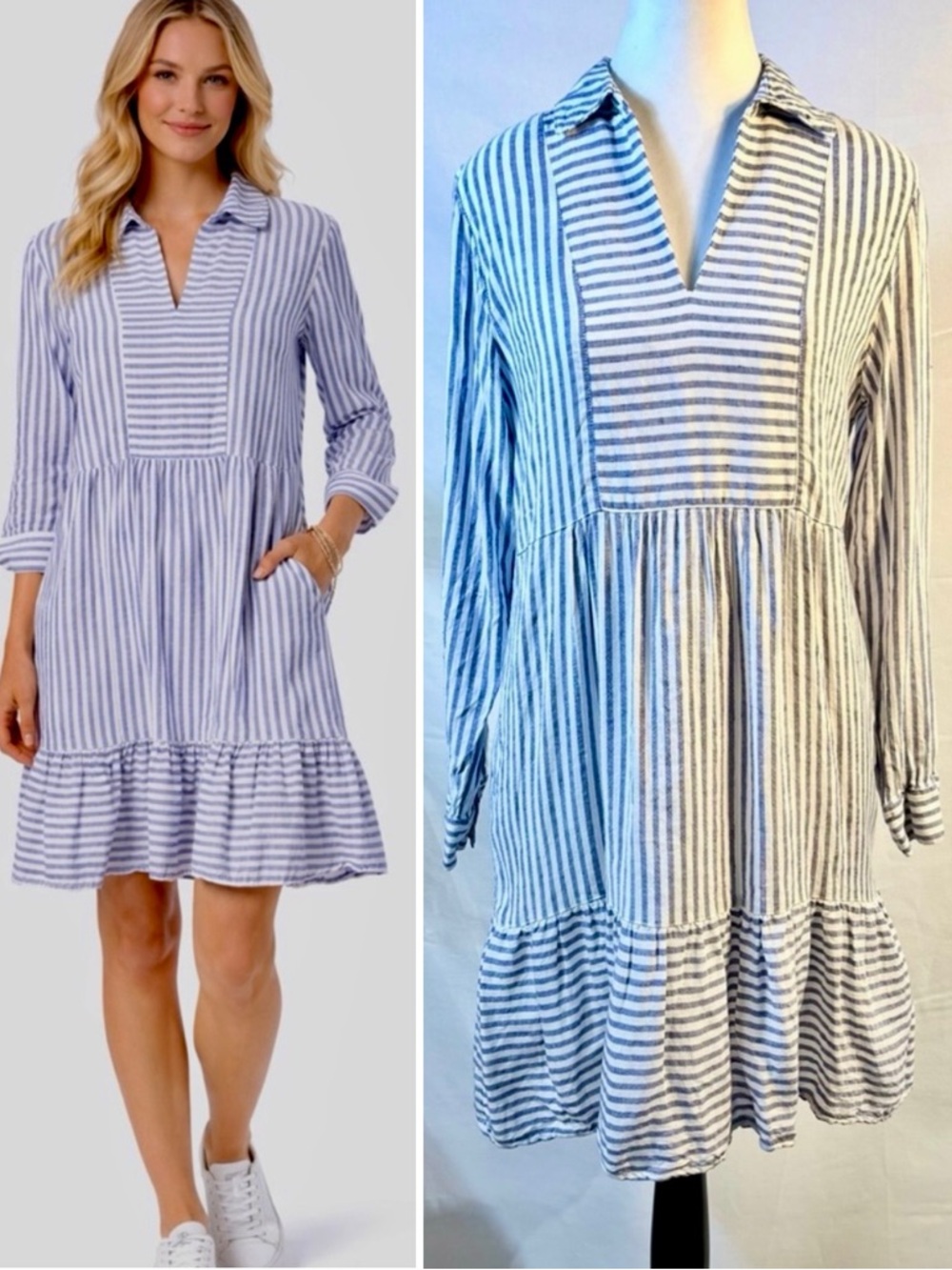 Tommy Bahama St. Lucia Linen-Blend Striped Collared Dress Size XS💚